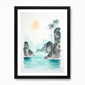 Watercolour Of Maya Bay   Phi Phi Islands Thailand 1 Art Print