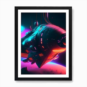 Spacecraft Neon Nights Space Art Print