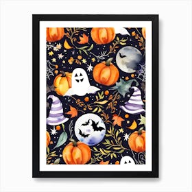 Halloween Pumpkins And Ghosts Pattern Art Print
