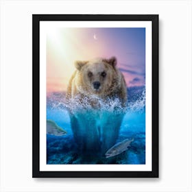 Wild Bear Fishing For Salmon Art Print