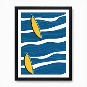 Yellow Surfboards Lemon Waves Surfing Block Prints Art Print