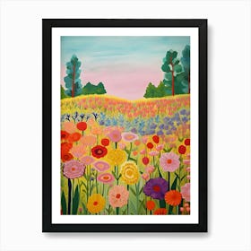 Floral Botanical Drawing Flower Garden Painting Colorful Scenery Art Print