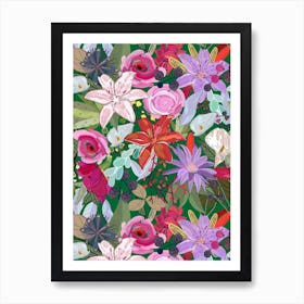 Lily And Colorful Flowers Pattern Art Print