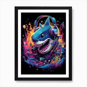  A Shark Wearing Headphones Spinning Dj Decks 2 Art Print