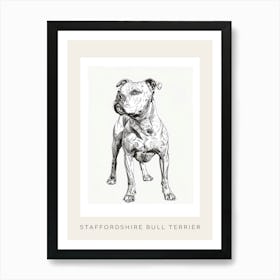 Staffordshire Bull Terrier Dog Line Sketch 2 Poster Art Print