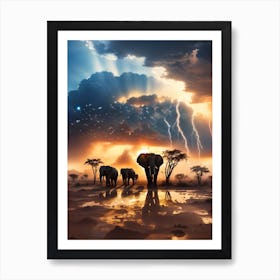 Elephants In The Savannah 2 Art Print