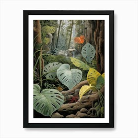 Vintage Jungle Botanical Illustration Swiss Cheese Plant 1 Art Print