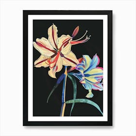 Neon Flowers On Black Amaryllis 4 Art Print