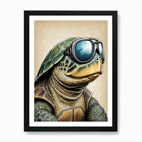 Turtle With Goggles Art Print