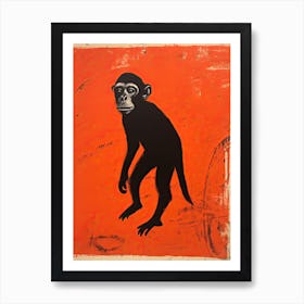 Monkey, Woodblock Animal  Drawing 3 Art Print