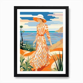 Woman Walking On The Beach Art Print