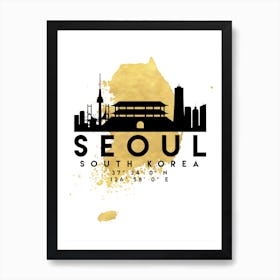 Seoul South Korea Silhouette City Skyline Map Art Print