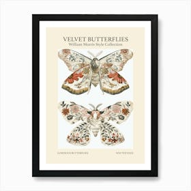 Velvet Butterflies Collection Luminous Butterflies William Morris Style 8 Art Print