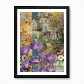 Purple Flowers Scrapbook Collage Cottage 1 Art Print