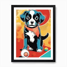 Retro Puppy Playing Art Print