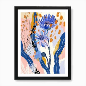 Colourful Flower Illustration Cornflower 3 Art Print