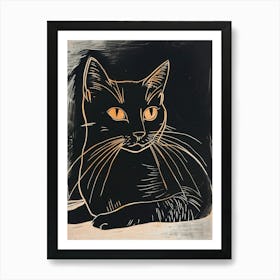 Chartreux Cat Linocut Blockprint 4 Art Print