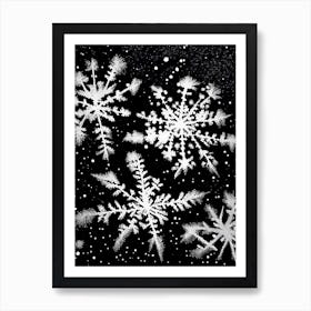 Stellar Dendrites, Snowflakes, Black & White 4 Art Print