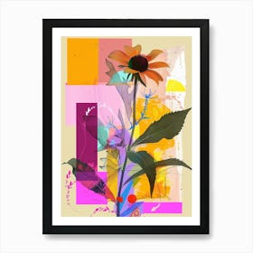 Black Eyed Susan 4 Neon Flower Collage Art Print