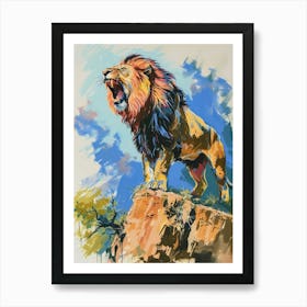 Southwest African Lion Roaring On A Cliff Fauvist Painting 1 Art Print