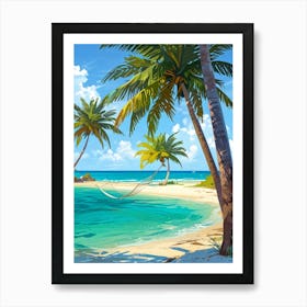 Beach With Palm Trees Art Print