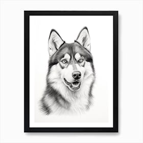 Siberian Husky Dog, Line Drawing 4 Art Print