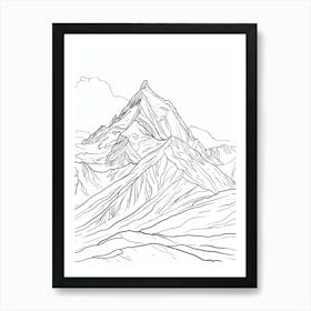 Nanga Parbat Pakistan In Line Drawing 2 Art Print