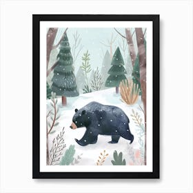 American Black Bear Walking Through Snow Storybook Illustration 4 Art Print