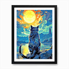 sunset cat art 1 Art Print