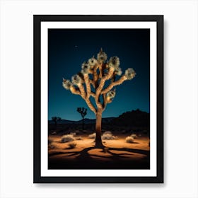 Photograph Of A Joshua Tree At Night In A Sandy Desert 4 Art Print