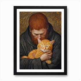 Monk Holding A Cat 2 Art Print