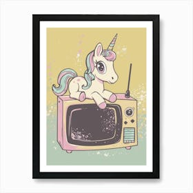 Pastel Unicorn & A Tv 1 Art Print