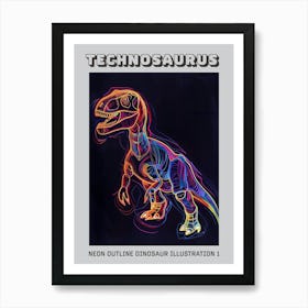 Neon Outline Dinosaur Illustration 1 Poster Art Print