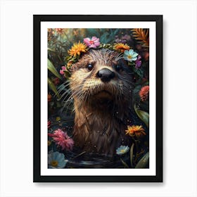 Otter With Flowers Art Print
