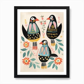 Folk Style Bird Painting Penguin 5 Art Print