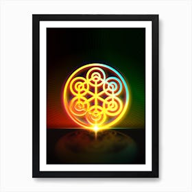 Neon Geometric Glyph in Watermelon Green and Red on Black n.0047 Art Print