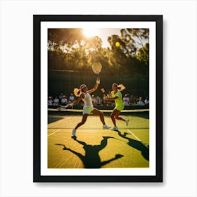 Tennis Match Captured In Natural Light Dynamic Action Shot Players Poised Mid Strike Sun Casting (3) Art Print