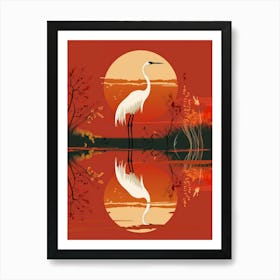 Egret At Sunset 1 Art Print