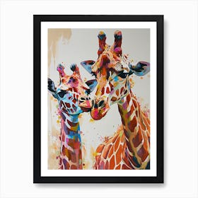 Giraffe & Calf Colourful Pattern 3 Art Print