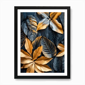 Abstract Gold Leaves On Black Background Art Print