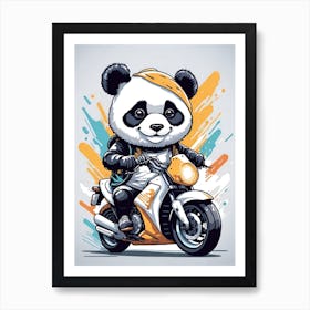 Cute Panda Riding A Motorcycle Art Print