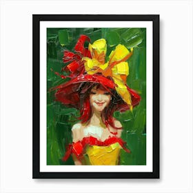 Lady In Red Hat 1 Art Print