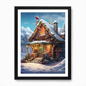 Mountain chalet at Christmas Art Print