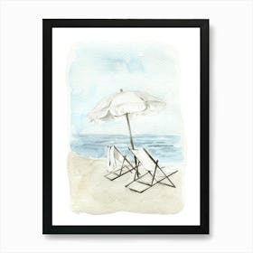 Beach Chairs And Umbrella Art Print