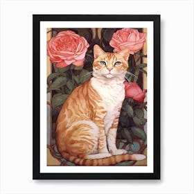 Rose With A Cat 3 Art Nouveau Style Art Print