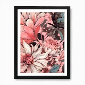 Pink Flowers nature meadow flowers Art Print