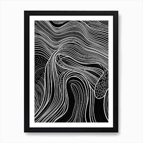 Wavy Sketch In Black And White Line Art 19 Art Print