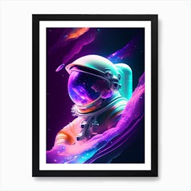 Astronaut Floating In Space Holographic Illustration 2 Art Print