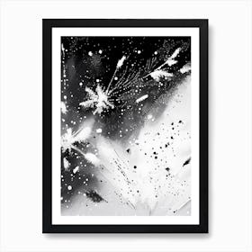 Falling, Snowflakes, Black & White 4 Art Print