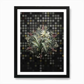 Vintage Pancratium Illyricum Flower Wreath on Dot Bokeh Pattern n.0454 Art Print